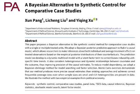 Xun Pang, Licheng Liu, and Yiqing Xu, “A Bayesian Alternative to Synthetic Control for Comparative Case Studies